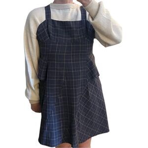 Bcbgmaxazria Apron Pinafore plaid Whimsigoth Asymmetrical Peplum Mini Dress 8 M